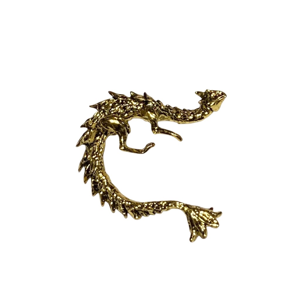 Gold Tone Dragon Brooch Pin Mythical Fantasy Textured Serpent Jewelry